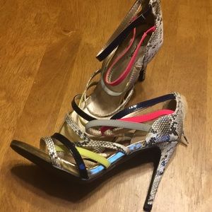 Multi color snake skin high heel sandal